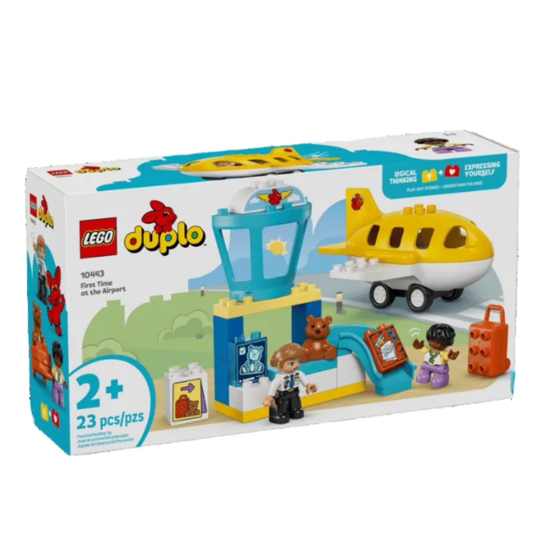 LEGO Duplo airport set with packaging on a transparent background