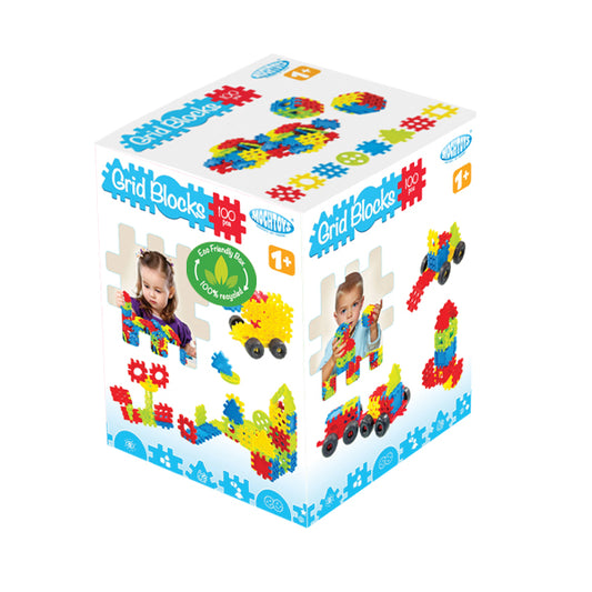 Mochtoys - Block Grid 100 Pieces In A Cardboard Box