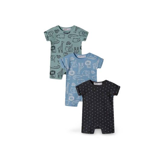 Minoti - Set of 3 "WILD ANIMALS" overalls for a baby boy