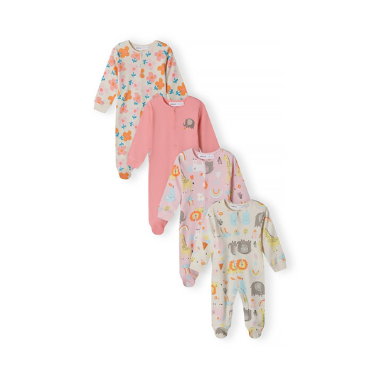 Minoti - Set of 4 rompers "COLORFUL ANIMALS" for baby girl