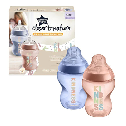 Tommee Tippee - Closer To Nature 260ML 2 Pack Decorated Bottle - Girl (0M+)