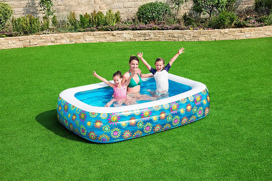 Bestway - Inflatable Family Pool, Happy Flora Rectangular Swimming with Water Capacity 702L
