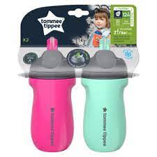Tommee Tippee Insulated Straw Cup for Toddlers, Spill-Proof, 260ml, 12m+, Pack of 2, Pink and Mint