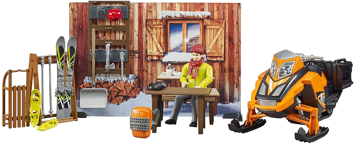 Bruder - bworld Set - Mountain Hut with Snowmobil and Figure