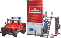 Bruder - Firestation w Land Rover Defender Truck, Fireman and Accessories