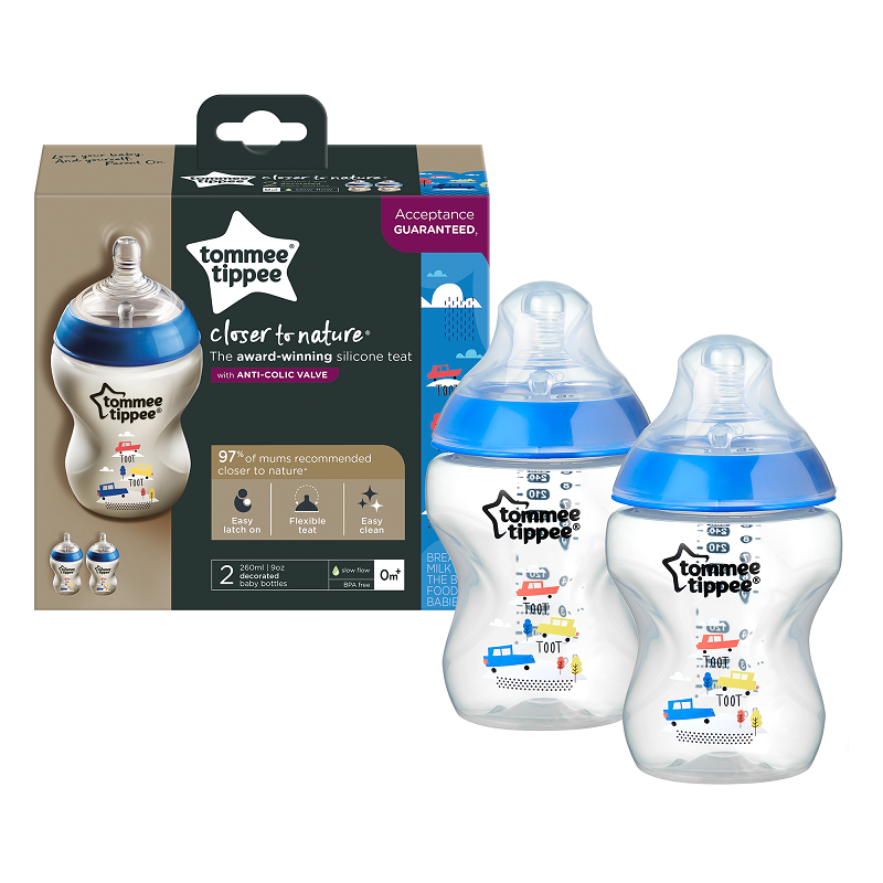 Tommee Tippee - Closer To Nature decorated feeding bottle, 260ml, Pack Of 2